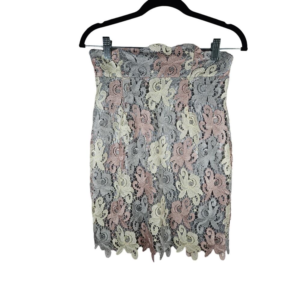 Akira Women's Skirt Purple Pink Floral Crochet Lined Size Medium